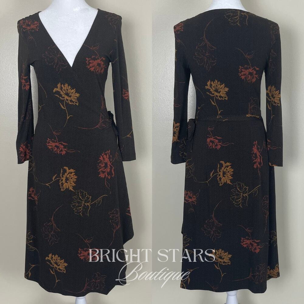 Rare Wrap Dress Alt ASO Lorelai Gilmore Girls Vintage Long Sleeve Brown Floral - Picture 5 of 11